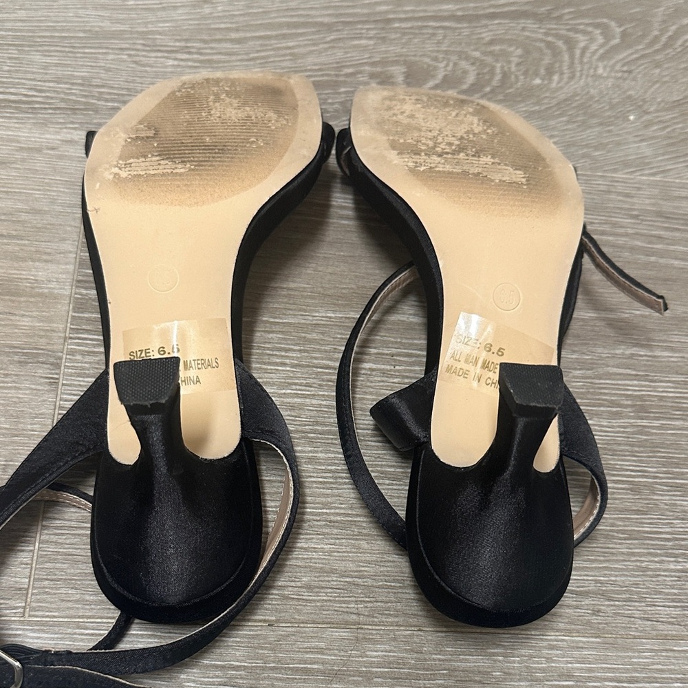 Lulu's Tuscano Black Satin Ankle Strap High Heel Sandals - Picture 8 of 9